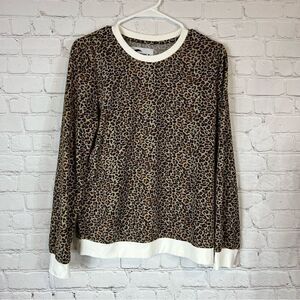ZYIA Active Sweatshirt Women’s Small Cheetah Leopard Print Top Contrasting Trim
